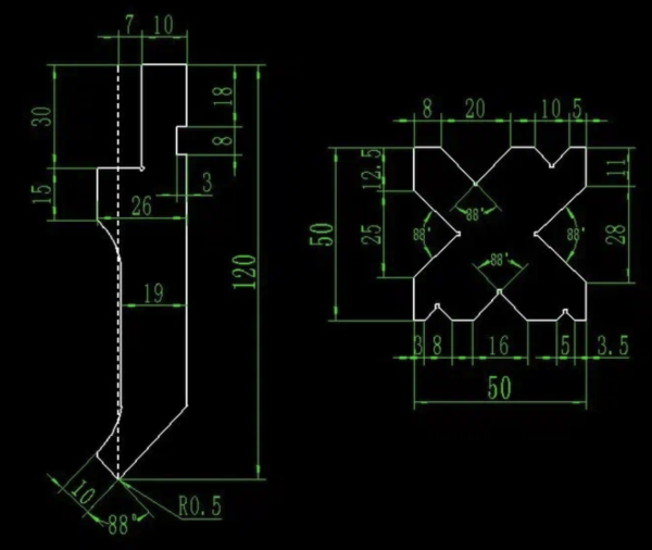 Размеры инструмента листогибочного станка MetalTec 30/1600C TP10S